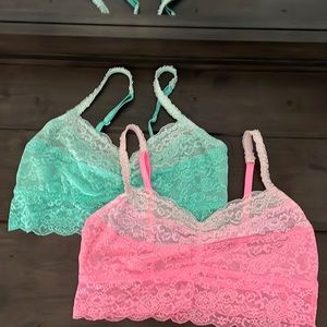 PINK Ombré lace bralettes. Fit more like a medium, I think. Technically large.